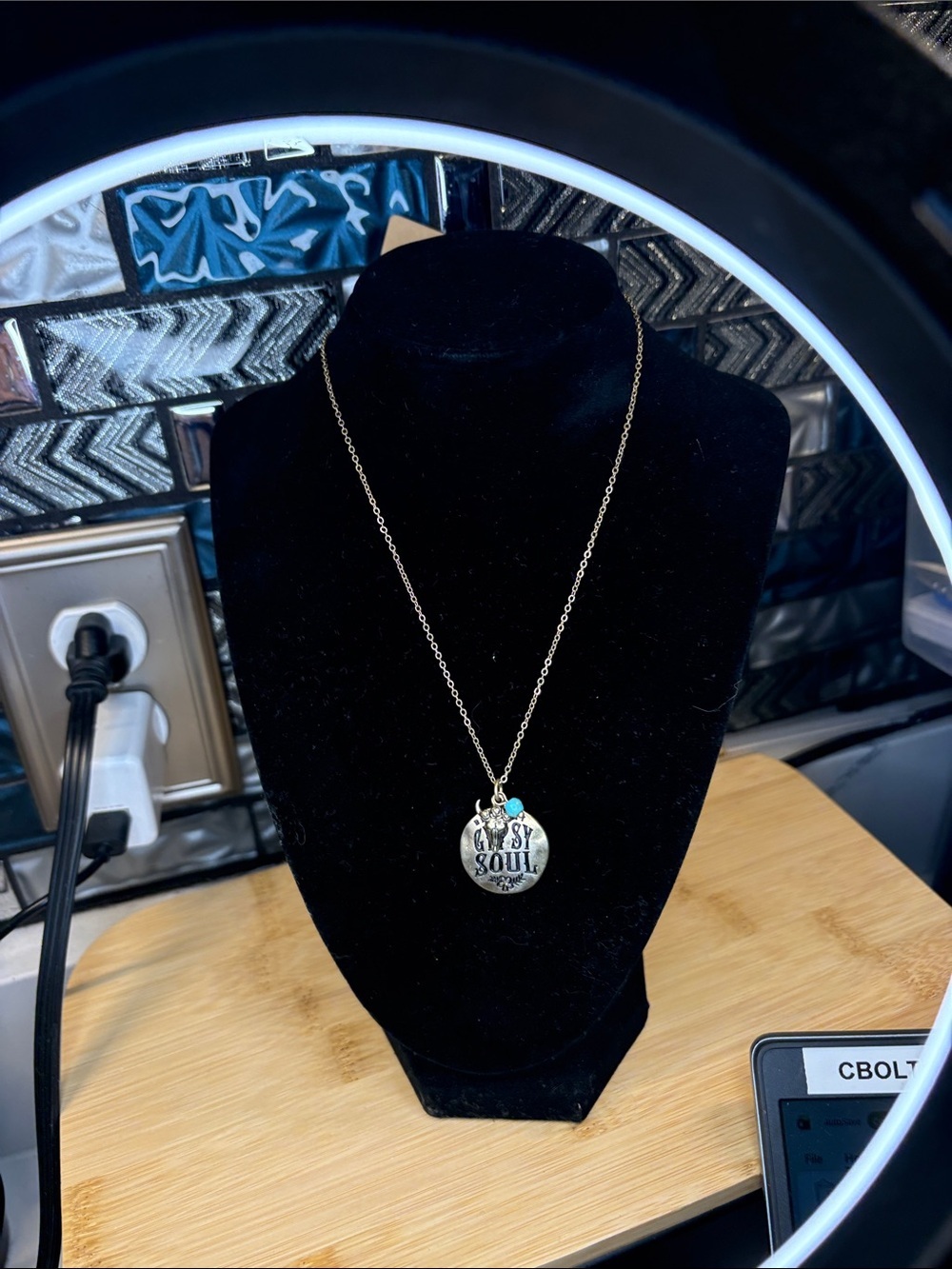 Gypsy Soul Gold-Tone Pendant Necklace with Turquoise Accent w/ matching earrings
